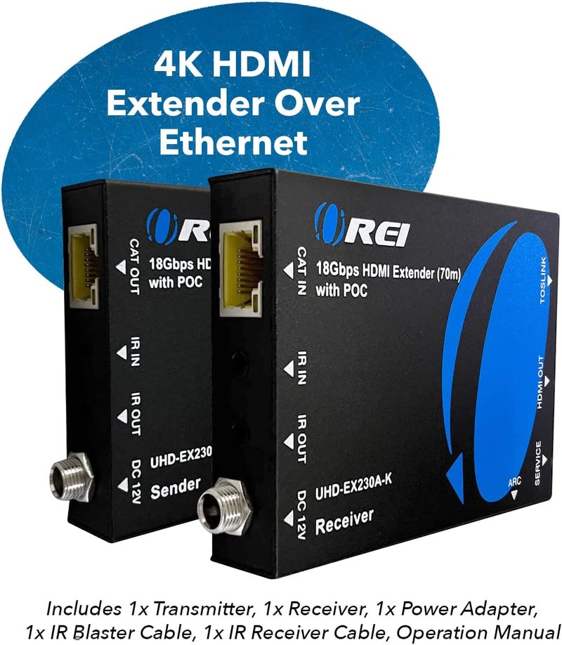 OREI موسع HDMI بدقة 4K عبر الإيثرنت، بالون موسع عبر Cat6/Cat7 مع مستخرج صوتي IR بصري حتى 230 قدم - مخرج حلقي - إشارة 4K@60Hz كاملة UltraHD - زمن انتقال منخفض - دعم كامل - Image 2